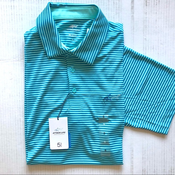 Attack Life By Greg Norman Men's Ombre Chevron Jacquard Polo, Light Pool Blue, S - Picture 5 of 6
